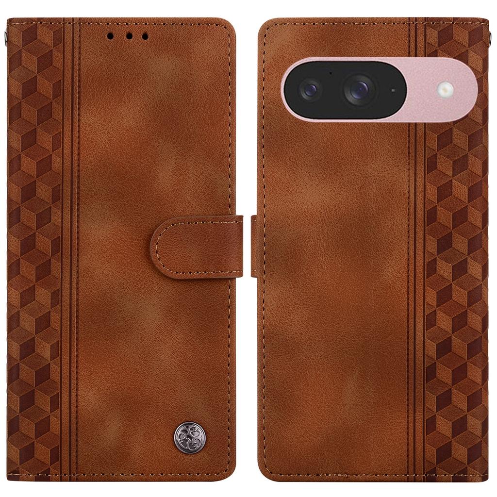 For Google Pixel 9 Pro/Pixel 9 Leather Case Imprinted Checkered Pattern Wallet Stand Flip Phone Cover