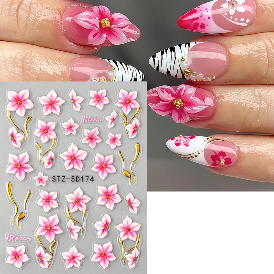 Xiaomi 2pcs Pink Florals Nail Art Stickers 3D Decals Blue Flower Spring Summer Nail Art Sticker Decoration Sliders Manicure Accessories