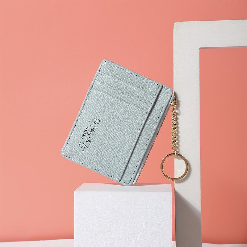Женский однотонный держатель для карт и кошелек для монет с множеством отделений для карт и брелоком для ключей