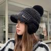 Winter Plush Warm Duck Tongue Female Cute Plush Ear Protection Cold Pullover Hat Versatile Hairball Knitted Hat Tide