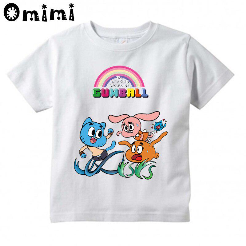Футболка с мультяшным принтом «Удивительный мир Гамбола» для мальчиков и девочек, детская отличная повседневная футболка с короткими рукавами