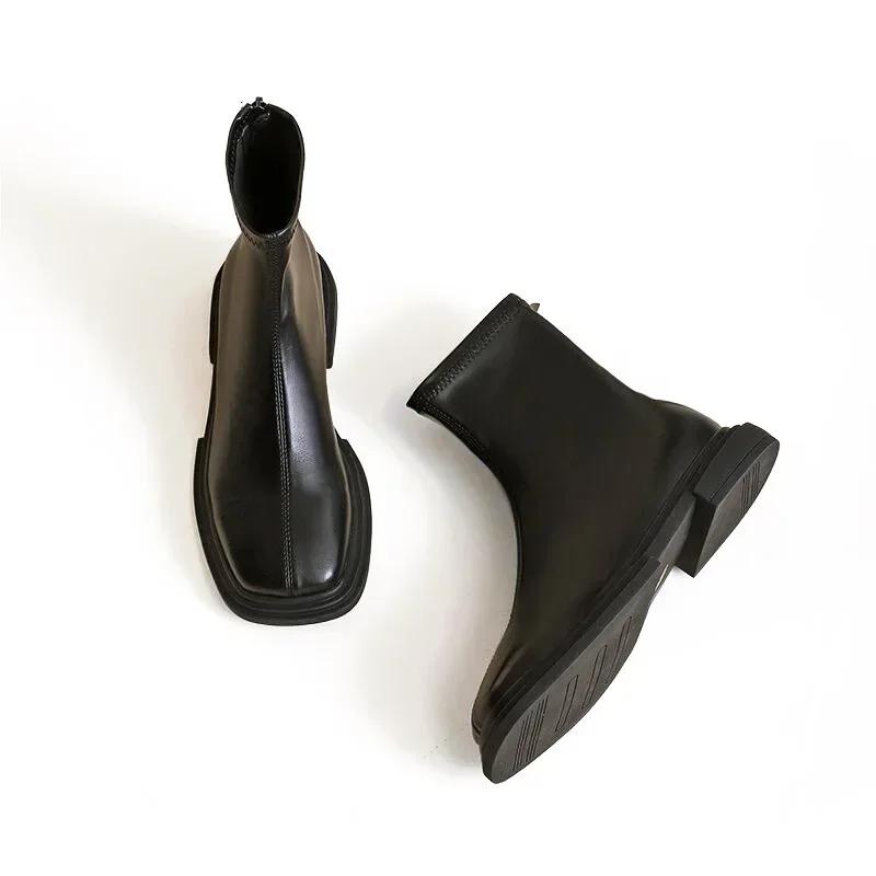 Британия Ретро Квадратный носок Ботильоны Роскошные Модные Ботинки Челси Новые Низкие Каблуки Платформа Женская Обувь Botas De Mujer