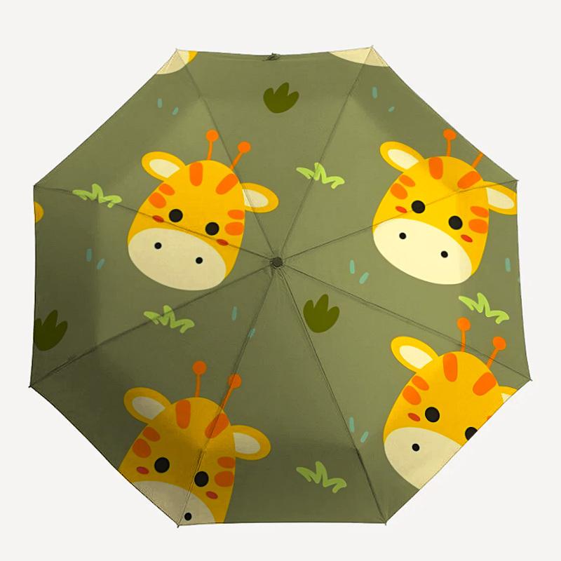 1pc Giraffe Pattern Automatic Folding Umbrella - Portable Collapsible Design, 8-Rib Iron Frame, Durable Fabric yy251125204