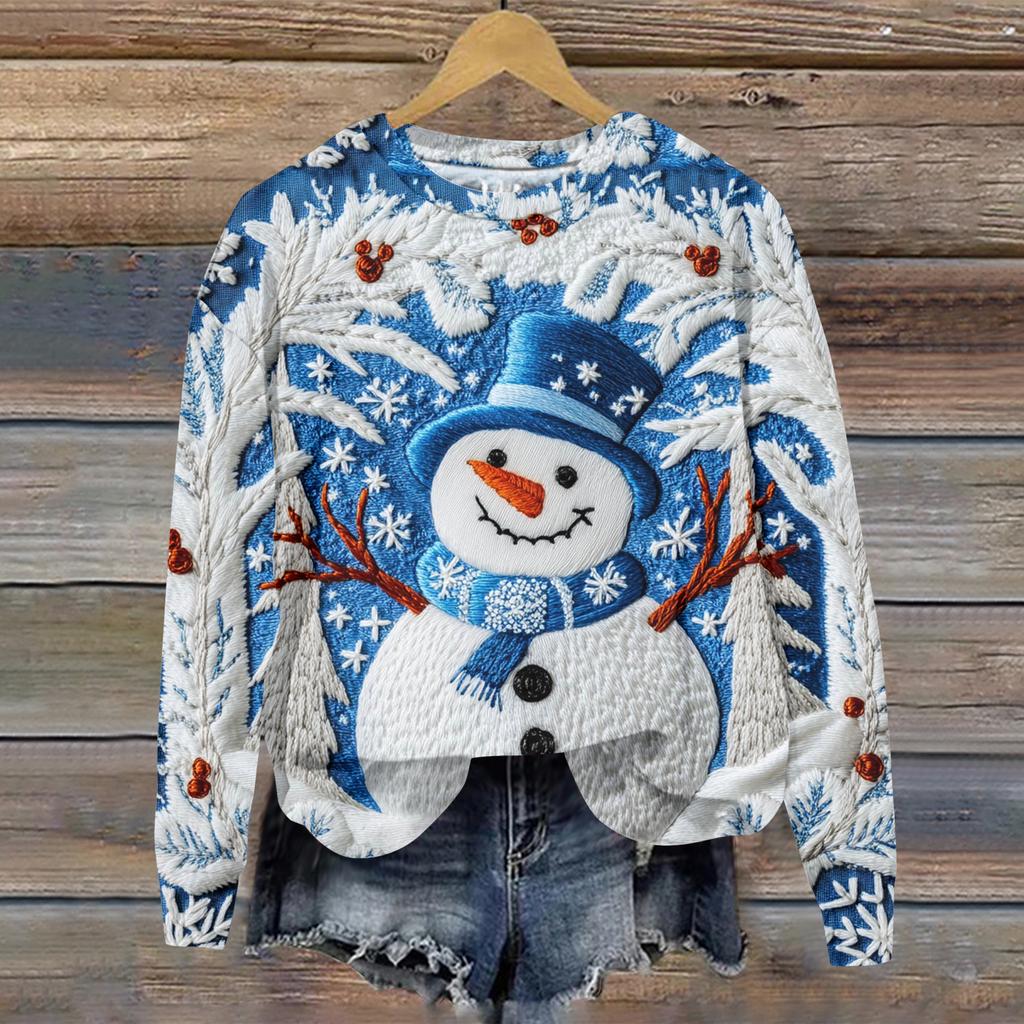 Женский рождественский спортивный худи с длинными рукавами и круглым вырезом