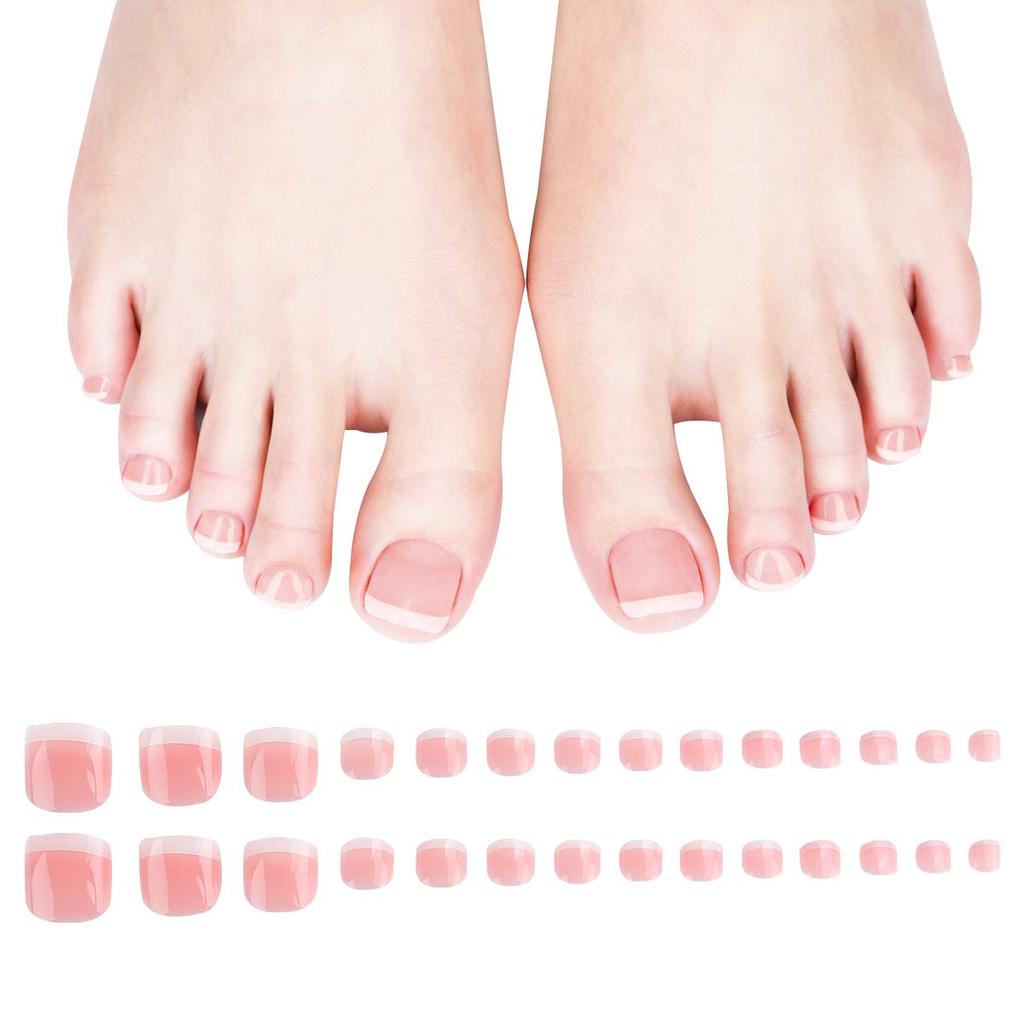 120pcs Fake French ToeNails With Glue Type Removable Square Short Paragraph Nude Color Fashion Manicure False ToeNails Press On