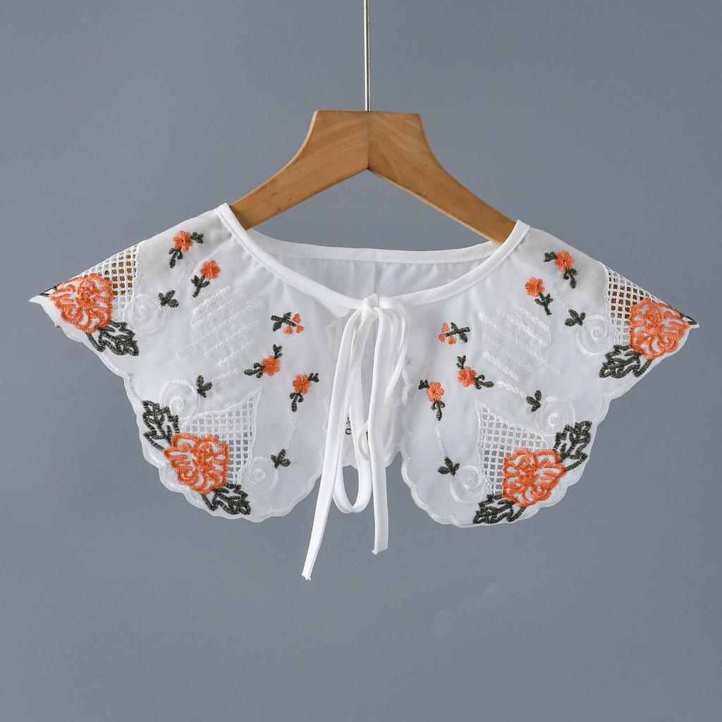 Women Embroidery Floral Lapel Blouse Top Detachable Collar Shawl Female Vintage Shirt False Tie Fake Collar Accessories