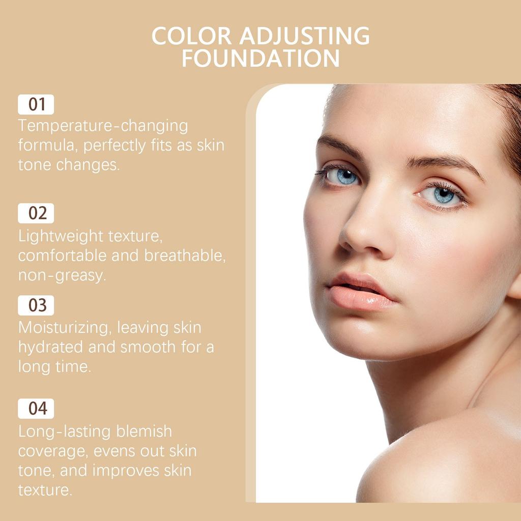 Temperature-changing Liquid Foundation Long-lasting, Moisturizing, Waterproof And Sweatproof, Non-slippery, Soothing Sensitive Skin 30ml