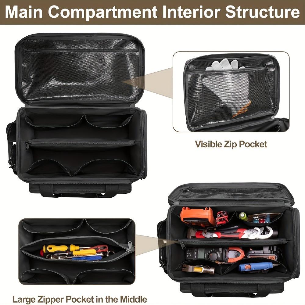 14 Inch Black Canvas Tool Storage Bag Lightweight Electrician Portable Tote Bag Work Accessories