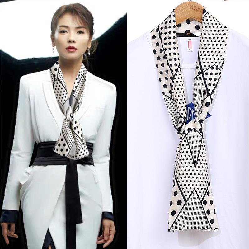 Шарф из искусственного шелка, сезонный маленький шарф, повязка на голову, длинный шарф, универсальный женский шарф с завязками