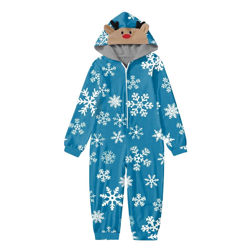 Christmas Print Family Matching Hooded Long Sleeved Zippered Jumpsuit Set