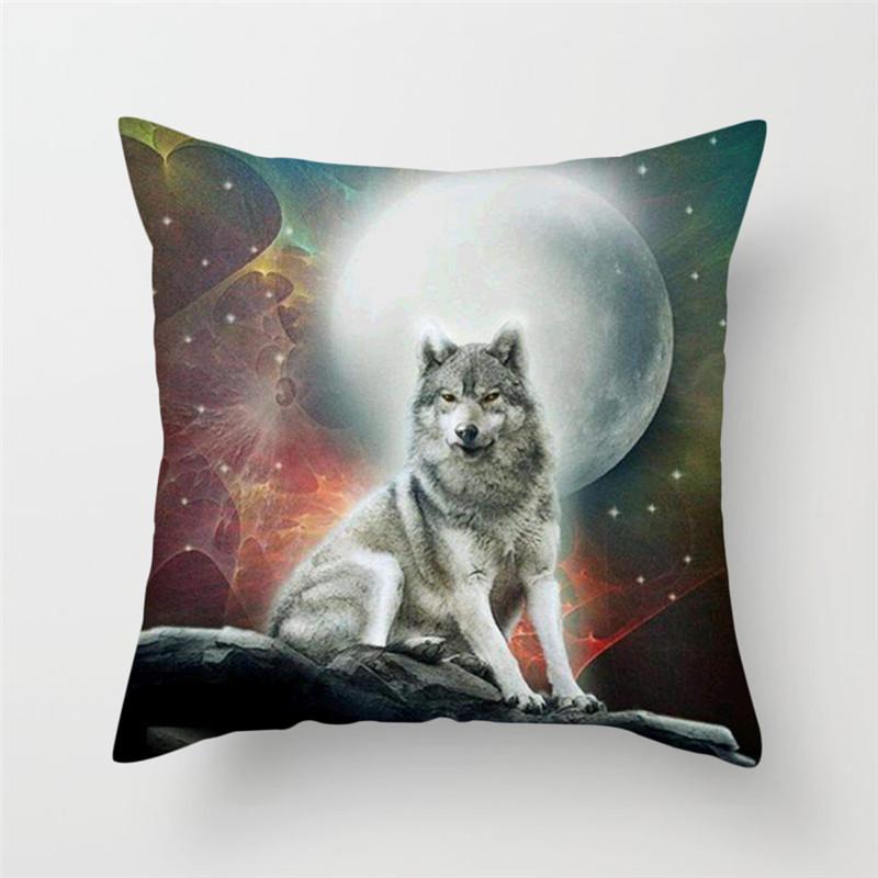 45x45cm Polyester Wildlife Print Cushion Cover Wolf King Photo Pillow Cover Home Sofa Decoration Pillowcase