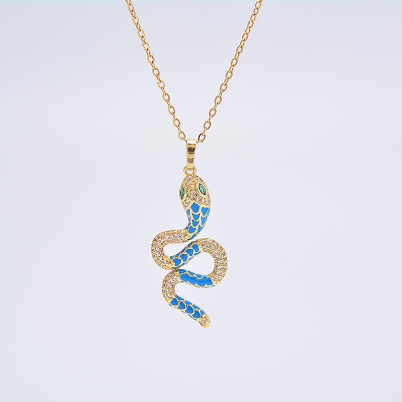 HECHENG,Enamel Snake Necklace,Gold Color Snake Pendant Necklace For Women Trend Aesthetic Zircon Wholesale