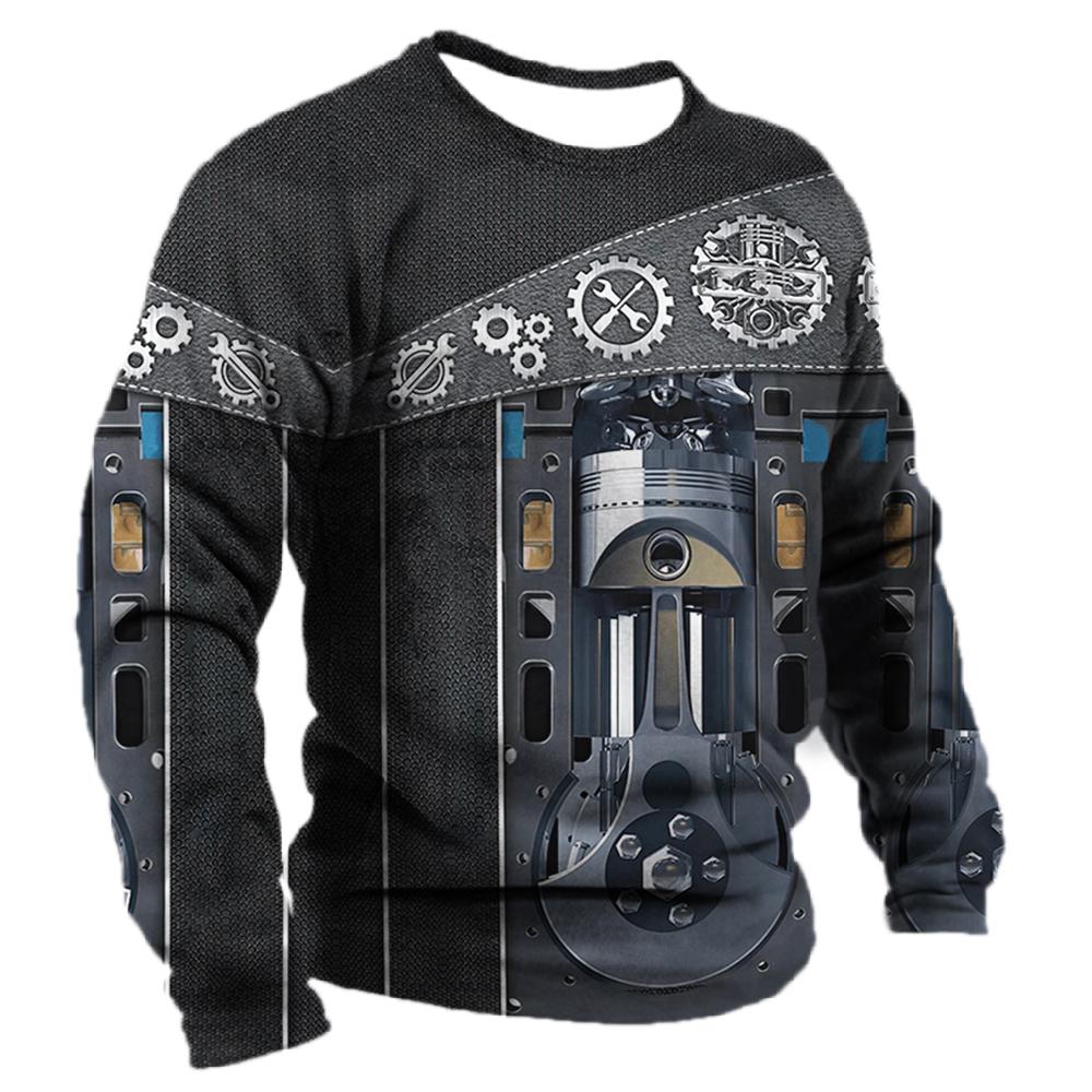 Vintage Mechanic T Shirt For Men Mechanic Tools Printed Long Sleeve Tee Pullover Male Round Neck Street Oversized Cotton T-shirt