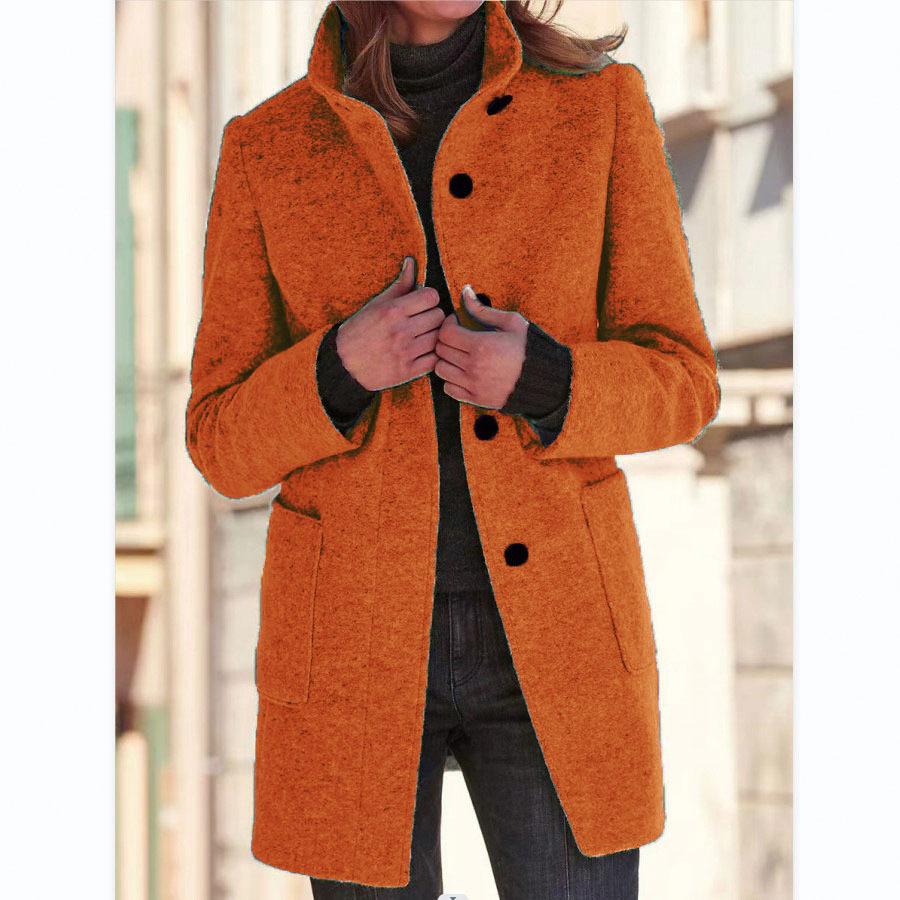Autumn and Winter Women's Retro Solid Colour Button Collar Tweed Jacket