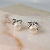 Cute Ribbon Freshwater Pearl Silver Earrings
