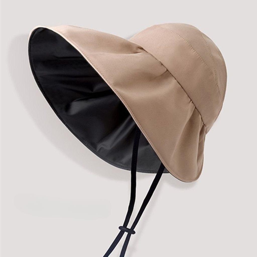 Fisherman Hat for Women Summer Korean Version Double-sided Vinyl Face-covering Hat Large Brim Sun Protection Empty Top Hat with Rope Sun Visor