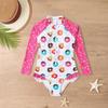 2025 Girls' Long Sleeve Print One-Piece Swimsuit for Medium & Large Children