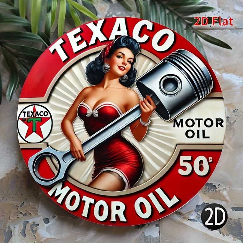 Старинный знак Texaco Oil. 7,8-дюймовый круглый погодостойкий алюминиевый светильник для гаража, крыльца или кофейни.