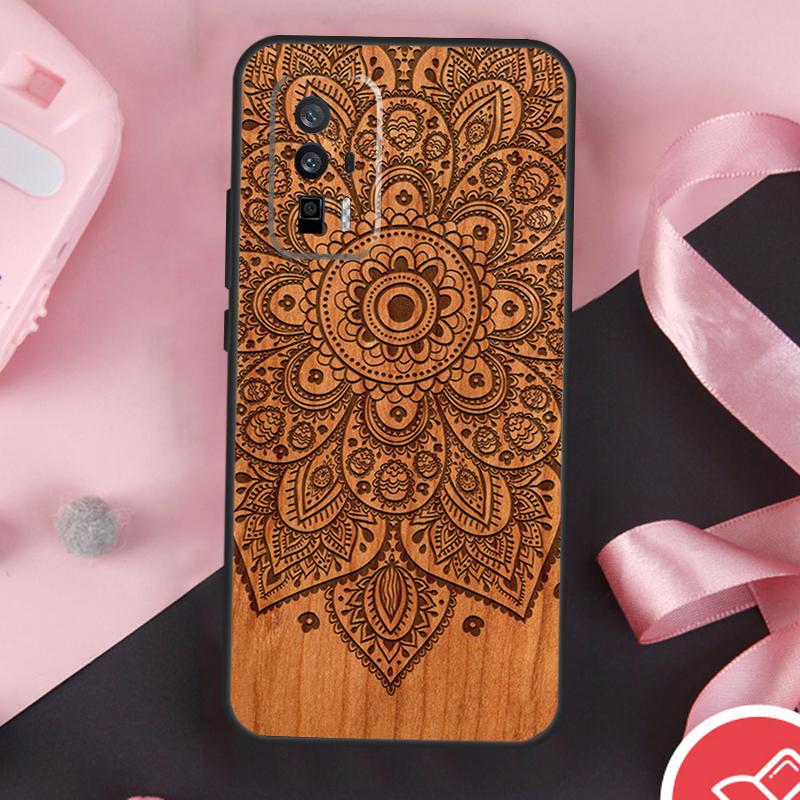 Mandala Floral Wood Case For Xiaomi 14 Ultra Mi 15 Pro 13 11T 12T 13T 14T POCO X7 Pro X3 X5 X6 F5 F6 F7 Cover