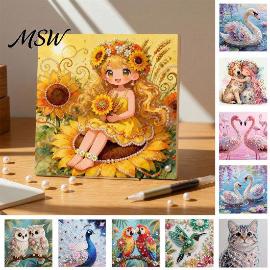 Decorative Gem Painting for Home Luxury Faux Pearl Rhinestone Kit, 25x25cm DIY Resin Art with Animal Kit Floral Patterns, Stress Relief Hobby