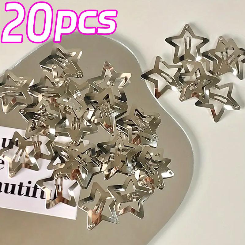 2/50 шт. Серебряные заколки для волос в форме звезды Y2K для девочек, филигранные металлические защелкивающиеся заколки-шпильки, украшения для волос, без никеля, невидимки.