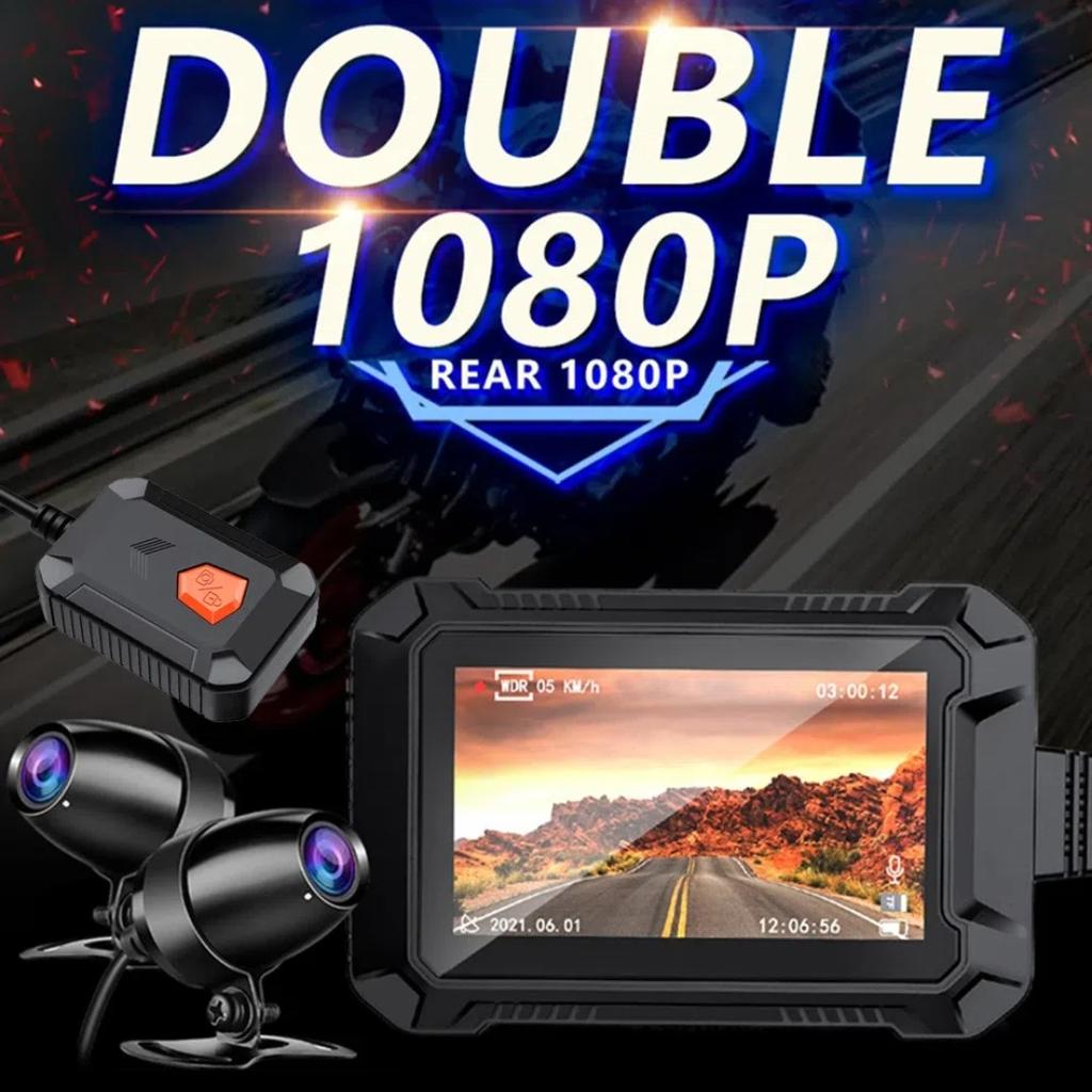 HD WiFi GPS Motorcycle Dashcam, Dual-Channel Front and Rear Cameras, Black Box Video Recorder for Motorbike Riding