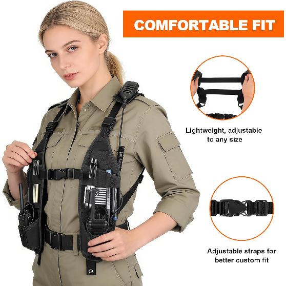 Universal Double Radio Shoulder Harness Holster Chest Vest Rig Walkie Talkie Work Harness Holder for Police Firefighter Two Way Radio Rescue