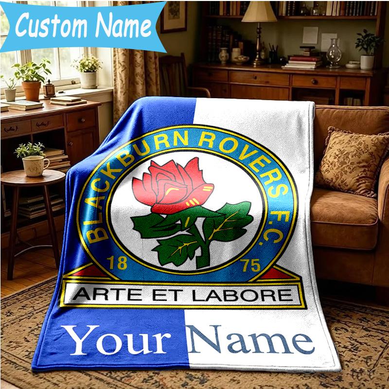 Custom Name Blackburn Rovers Fc Crest Blanket Bedding Blanket for Women Men, Soft Throw Blankets for Couch,Bed, picnic, Christmas gifts