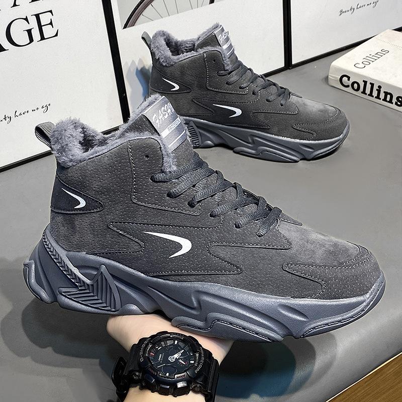 High-top Men's Shoes New Autumn Casual Youth Basketball Thick Sole Heightening White Sports Dad Shoes Velvet