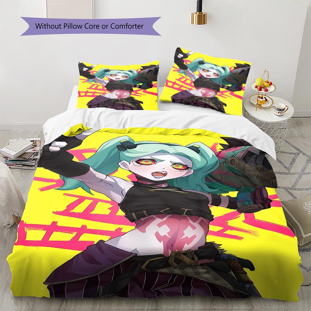 Постельное белье с рисунком Cyberpunk Edgerunner, Комплект с одеялом, Пододеяльник, Наволочка, Домашний подарок на день рождения (1 пододеяльник + 2 наволочки, без наполнителя)