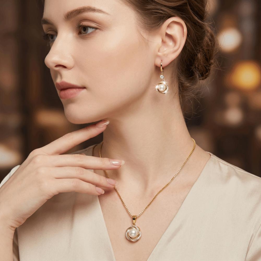 Dainty Zircon Jewelry Sets Elegant Necklace Earrings Sets Imitation Pearl Jewelry Sets Anniversary