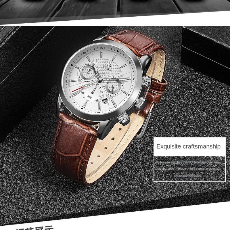 WWOOR часы с кожаным ремешком, мужские ретро светящиеся кварцевые часы, деловые повседневные модные мужские часы, модные часы