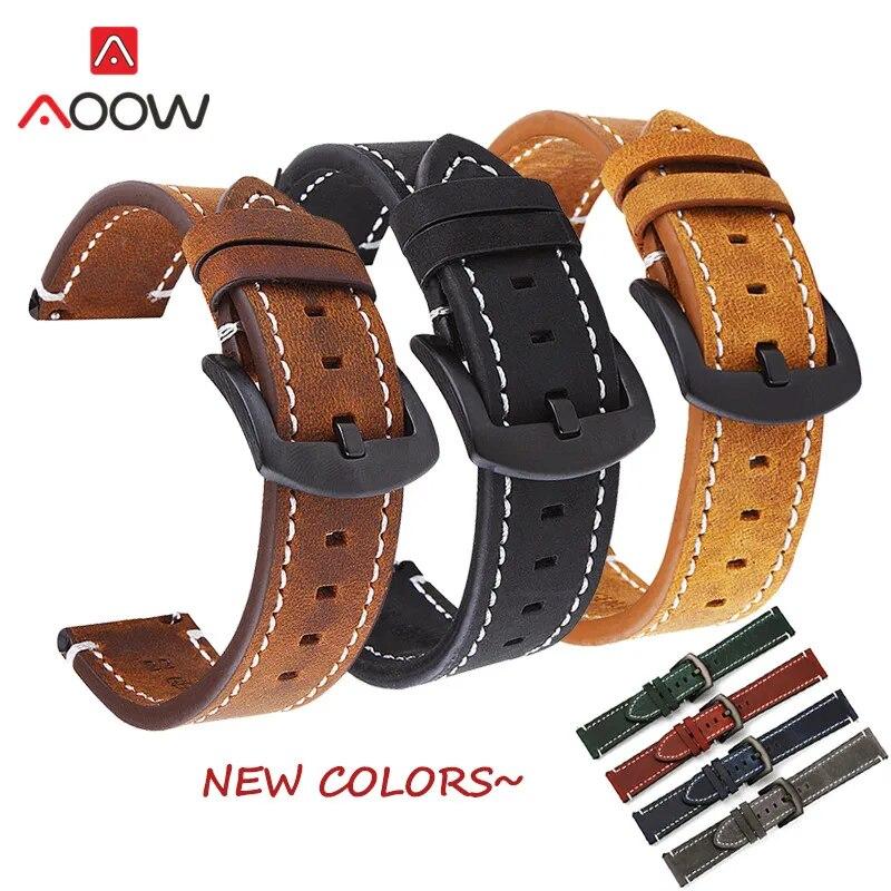18mm 20mm 22mm Vintage Genuine Leather Strap Men Replacement Band for Samsung Galaxy 42mm 46mm Gear S2 S3 Huawei Watch GT 2 Pro