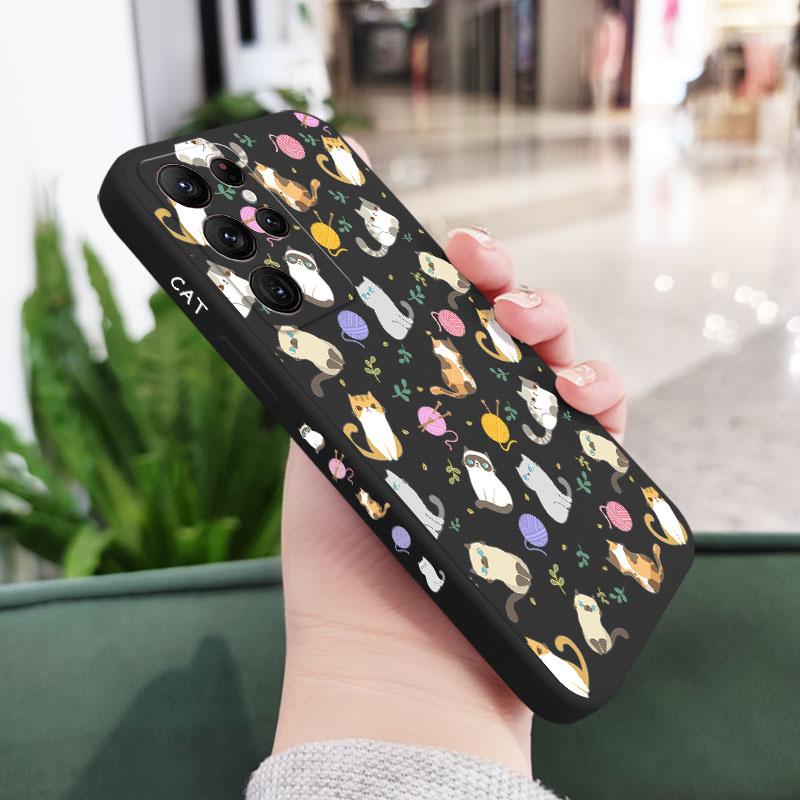 Простой Чехол для Телефона с Рисунком Кошки для Samsung Galaxy S25 S24 S23 S22 S21 S20 Ultra Plus FE Note 20 ultra 10 9 Plus Чехол