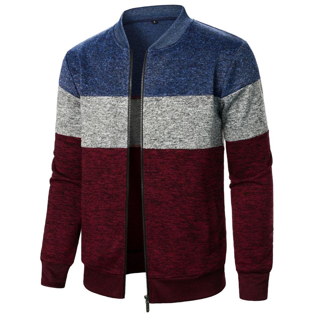 Autumn Winter Cardigan Sweater Men Fleece Zipper Sweaters Velvet Contrast Striped Sweater Coats Casual Jackets