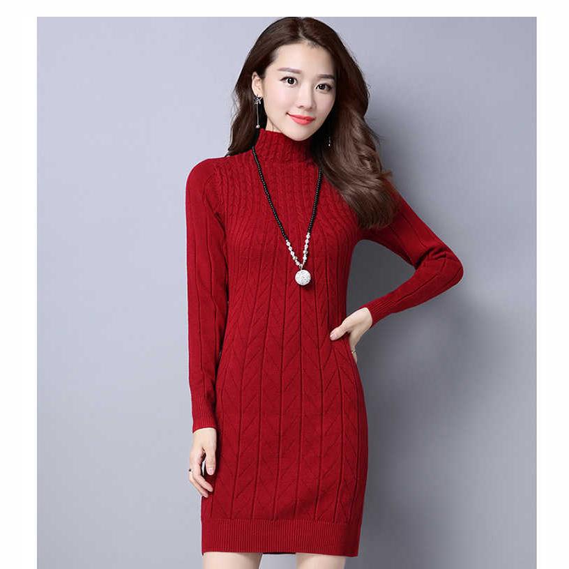 High Collar Sweater Warm Knitting Sweaters Large Size Sweater Cashmere Sweater Woman Long Sweater