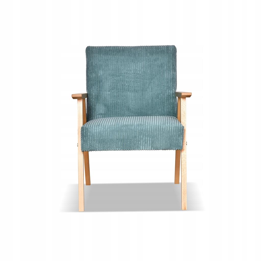 Fotel w stylu PRL retro vintage SOLER Family Meble miętowy sztruks Anafi