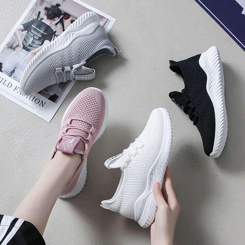 Женские спортивные кроссовки Flyknit Mesh Белые - Весна/Лето Корейский стиль, Дышащие кроссовки для студентов