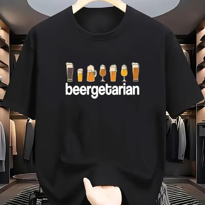 Женская хлопковая смешная футболка для веганского любителя пива BEERGETARIAN с принтом пивных кружек, веганским символом, темно-синяя, с круглым вырезом, повседневная футболка
