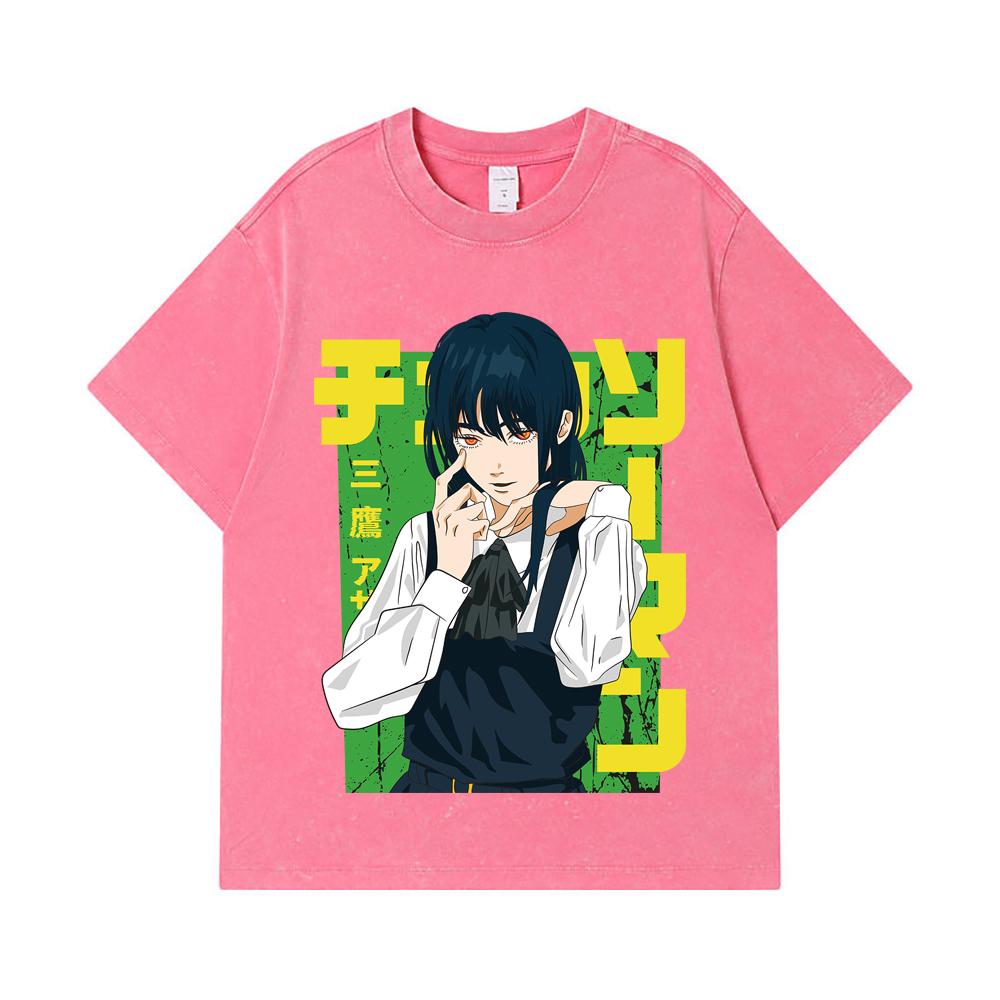 275 GSM Washed T-shirts 100% Cotton Chainsaw Man V59 Asa Print Unisex Heavy Cotton T Shirt