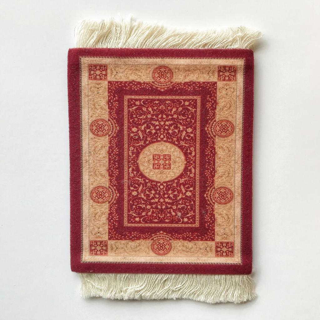 Persian Mini Woven Rug Mat Mousepad Retro Style Carpet Pattern Cup Laptop PC Mouse Pad with Fring Home Office Table Decor Craft