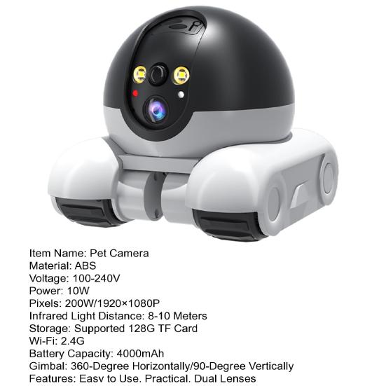 Беспроводная камера для питомцев Vision Intelligent AI с ночным обнаружением, 360-градусным обзором, Wi-Fi, двойным объективом