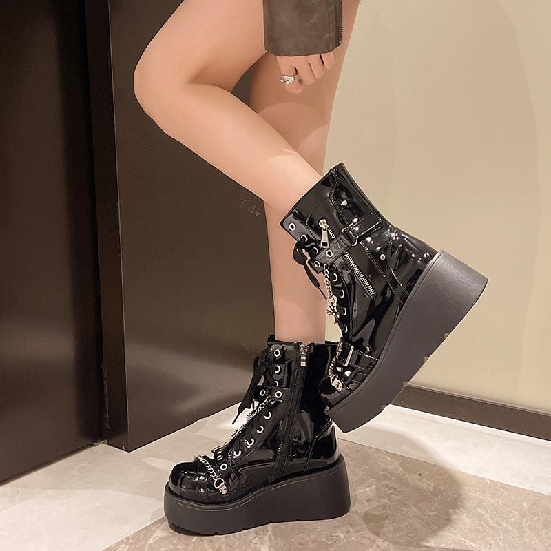 Fashion 6.5CM New Boots for Women Fashion Hot Sale Punk Goth Platform Heels Wedge Autumn Women's Boots Casual Goth Punk Women's Shoes