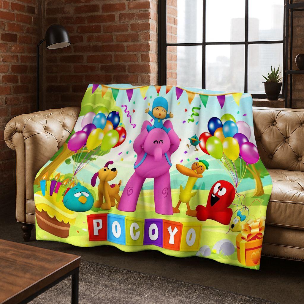 P-Pocoyo Elly Pato Cartoon Flannel Blanket Soft Warm Throw Blanket for Bed Bedroom Room Living Room Travel Picnic Kid Gift