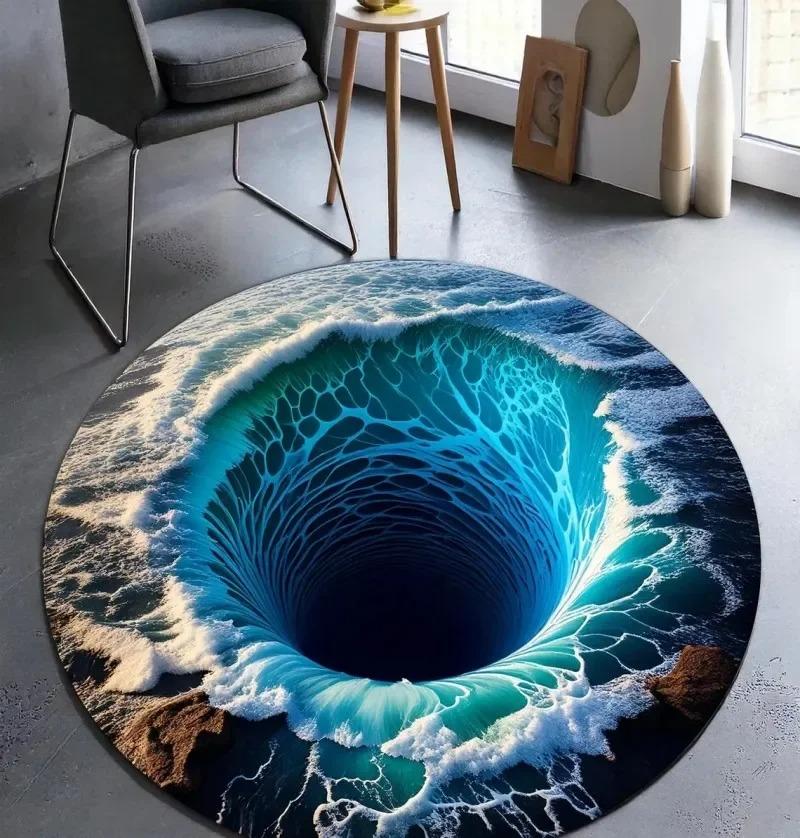 Vortex Print Round Rug Bedroom Carpet Living Room Nonslip Floor Mat Sofa Table Rugs for Home Woman Room Rug