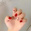 C410-Ретро Маленький Цветочный Носимый Нейл-арт – Осенне-Зимний Красный Короткий Маникюр, Модный Свежий Набор Накладных Ногтей
