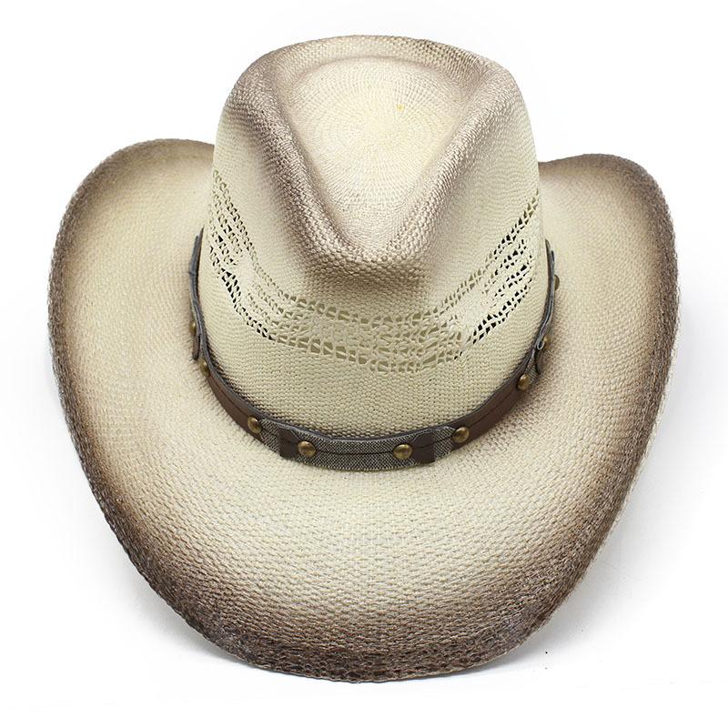 Hard Shell Ethnic Style Hand Woven Western Panama Cowboy Hat Knight Hat Beach Visor Sun Hat