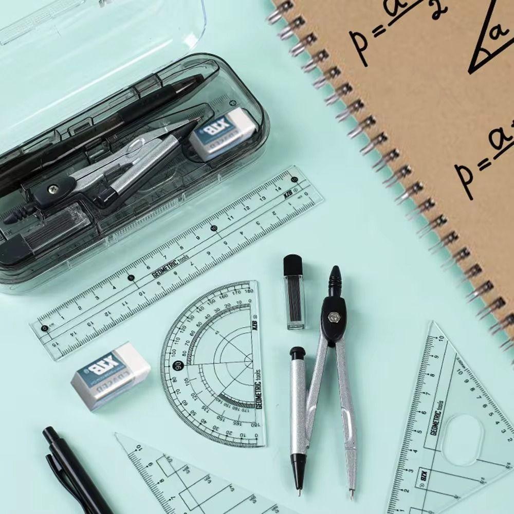 8Pcs/Set Measuring Ruler Pencil Compass Kit Multi-Function Drawing Stationery Students