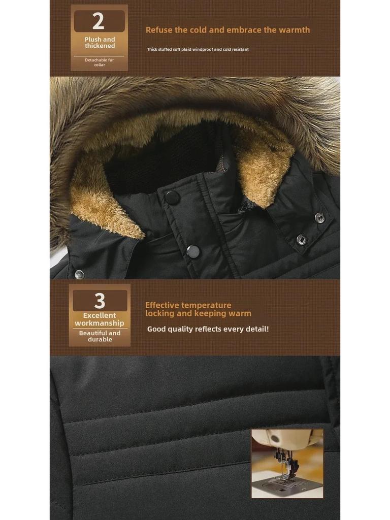 Мужская зимняя хлопковая куртка с капюшоном 2021 года — теплая и плотная, идеально подходит для пап среднего возраста