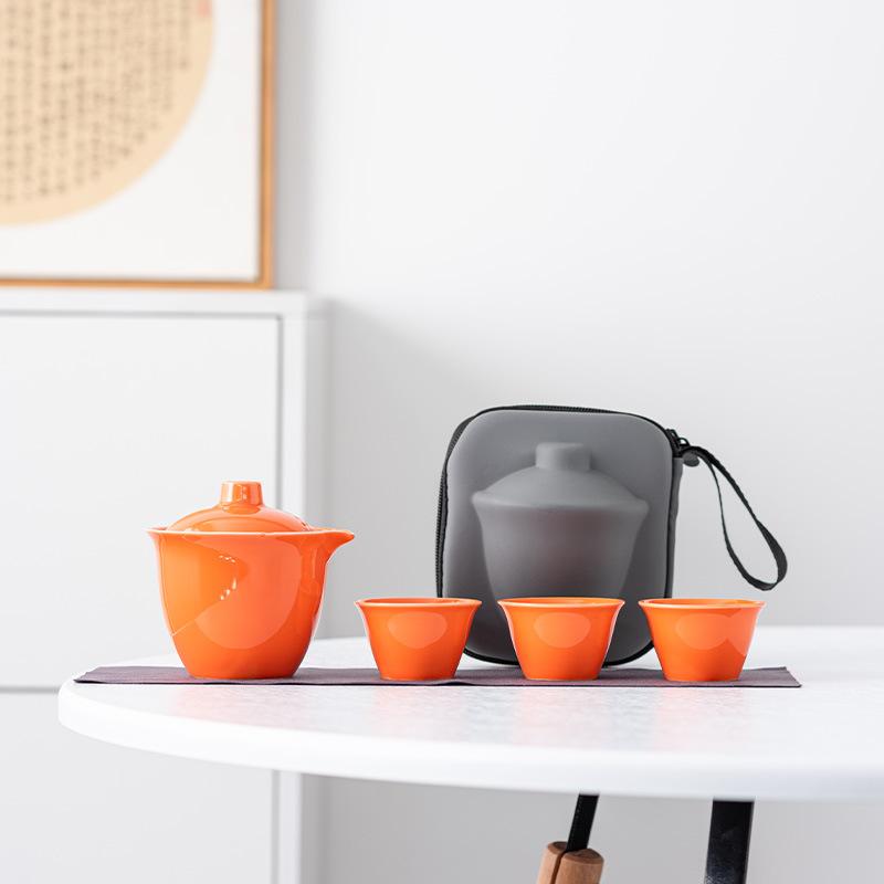 Роскошный дорожный чайный набор оптом креативный один чайник три чашки высококлассный бутик уличная экспресс-чашка портативная сумка подарки